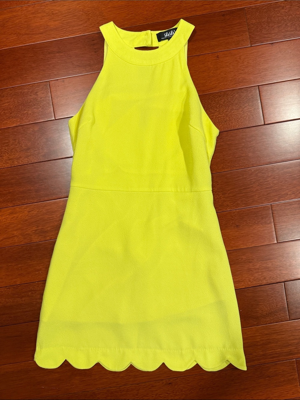 Sunny Yellow Halter Scalloped Hem Mini Dress